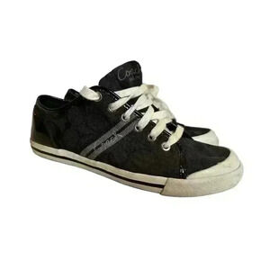 COACH Folly Black Sz 8 B Women Canvas Low-Top Sneakers Signature C